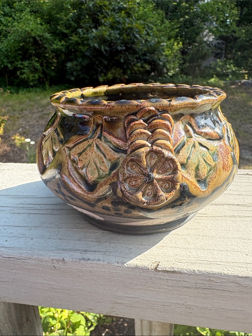 The Barn Pottery, Cape Cod- Artisan Glazed Ceramic Plant Pot in Brown&Green 2016 - Picture 2 of 9